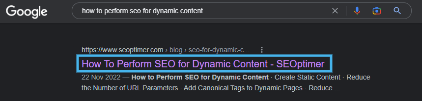 title tag in serp